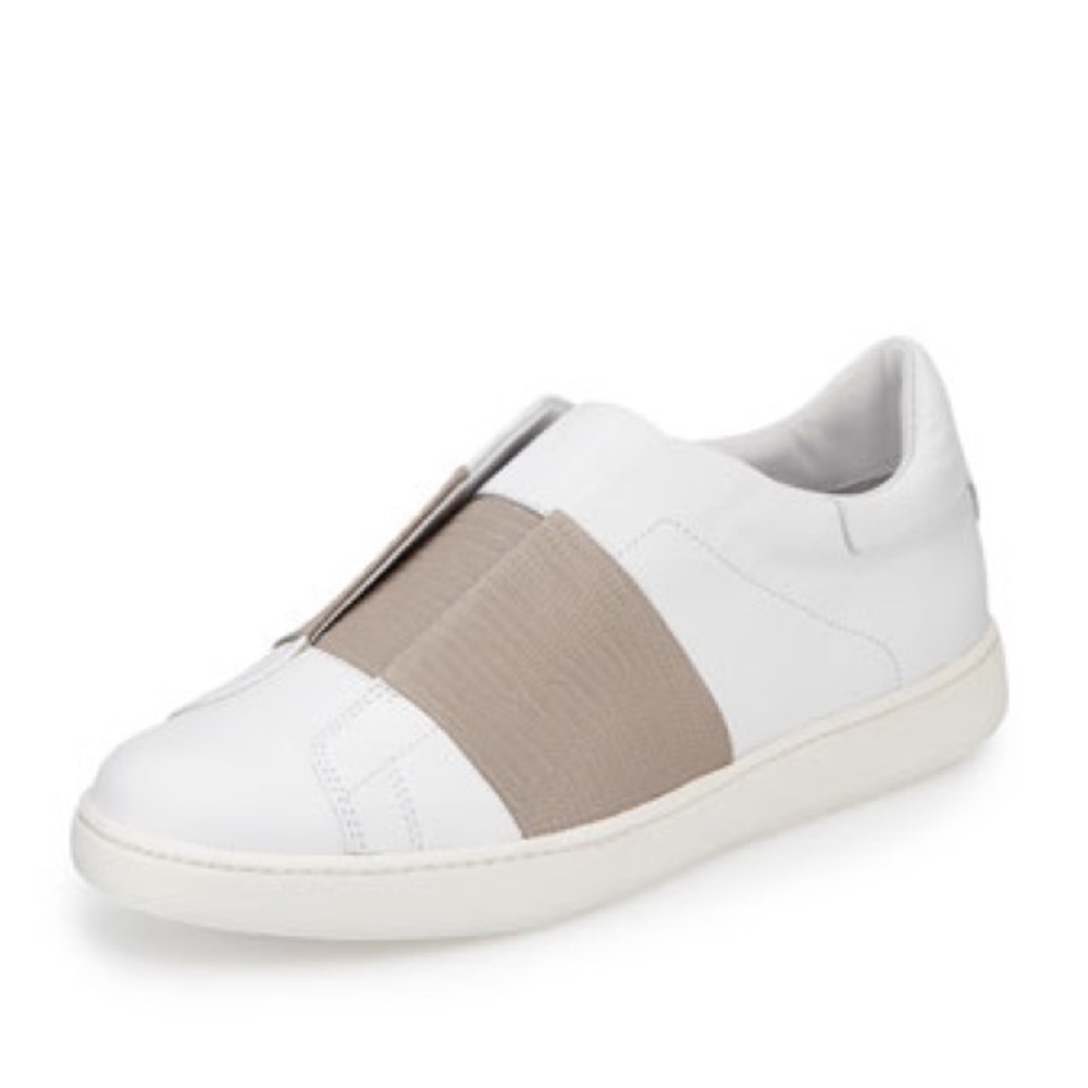 VINCE Vista Embossed Leather Sneakers, Plaster/Light Gray